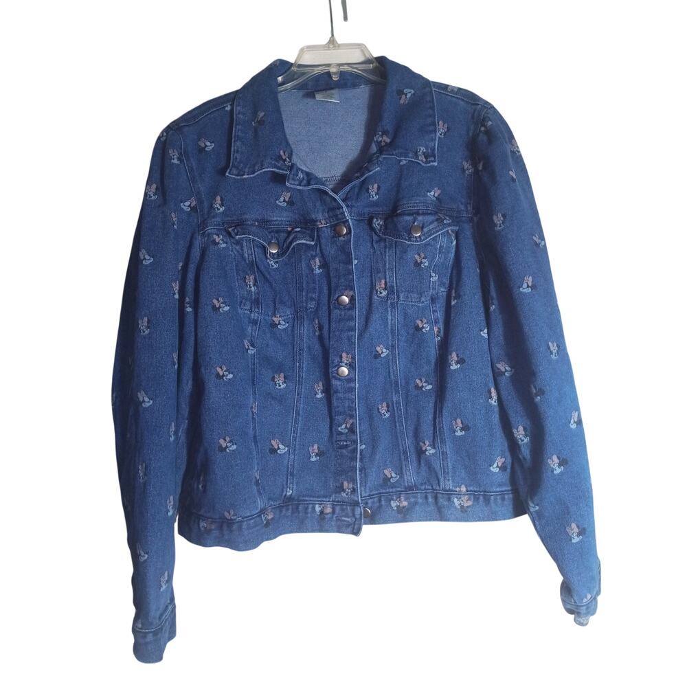 Disney Blue Denim Jean Jacket with Allover Minnie Mouse Embroidery